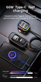 81W Fast Car CharThe Front And Rear Of The 6-port Expansion Car Are Charged Simultaneously 1 Type-C 2 USB 59.06inch Extension Cable Anti-slip Clamp