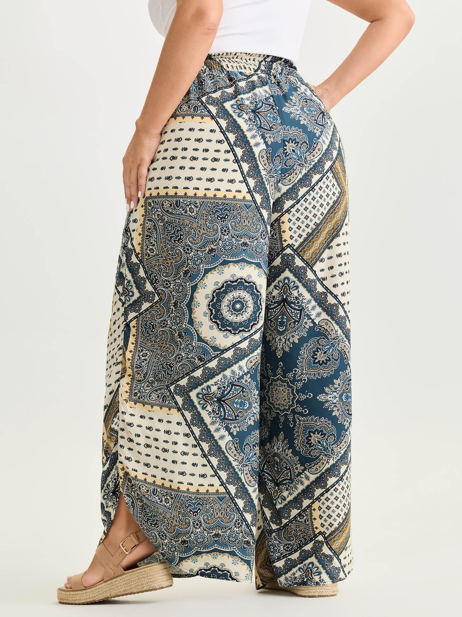 Supersoft Geometric Print Shirred Waist Pants