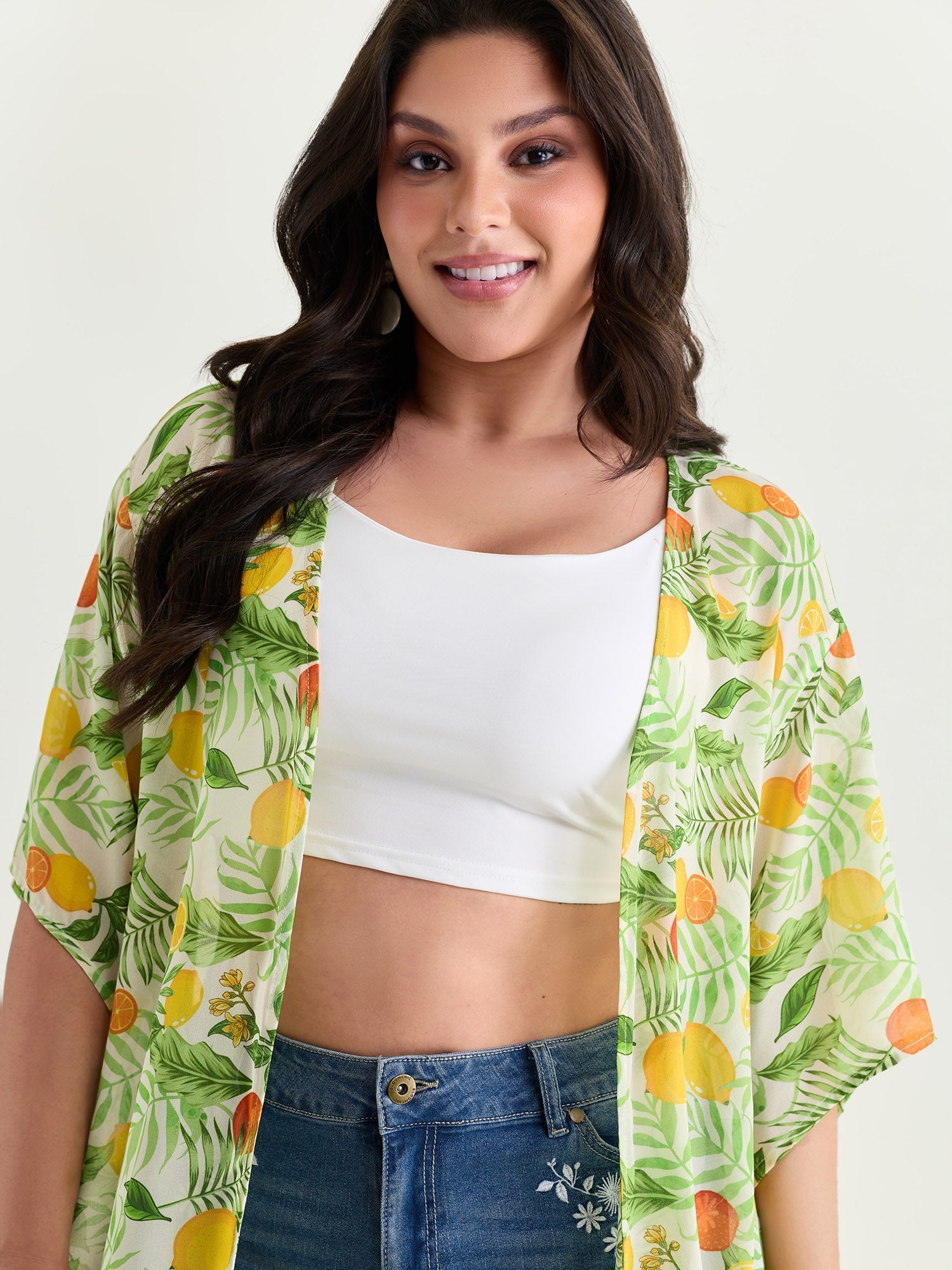 Citrus Print Open-Front Cover-Up