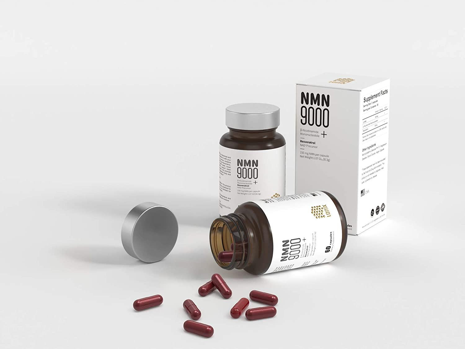 LONIX NMN + RSV with Vegan Capsules, Nicotinamide Mononucleotide 300mg + Resveratrol 50mg Per Serving, NAD+ Precursor