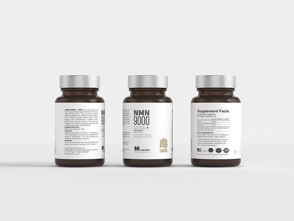 LONIX NMN + RSV with Vegan Capsules, Nicotinamide Mononucleotide 300mg + Resveratrol 50mg Per Serving, NAD+ Precursor