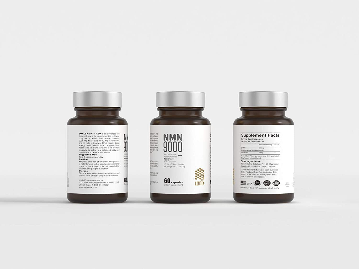 LONIX NMN + RSV with Vegan Capsules, Nicotinamide Mononucleotide 300mg + Resveratrol 50mg Per Serving, NAD+ Precursor