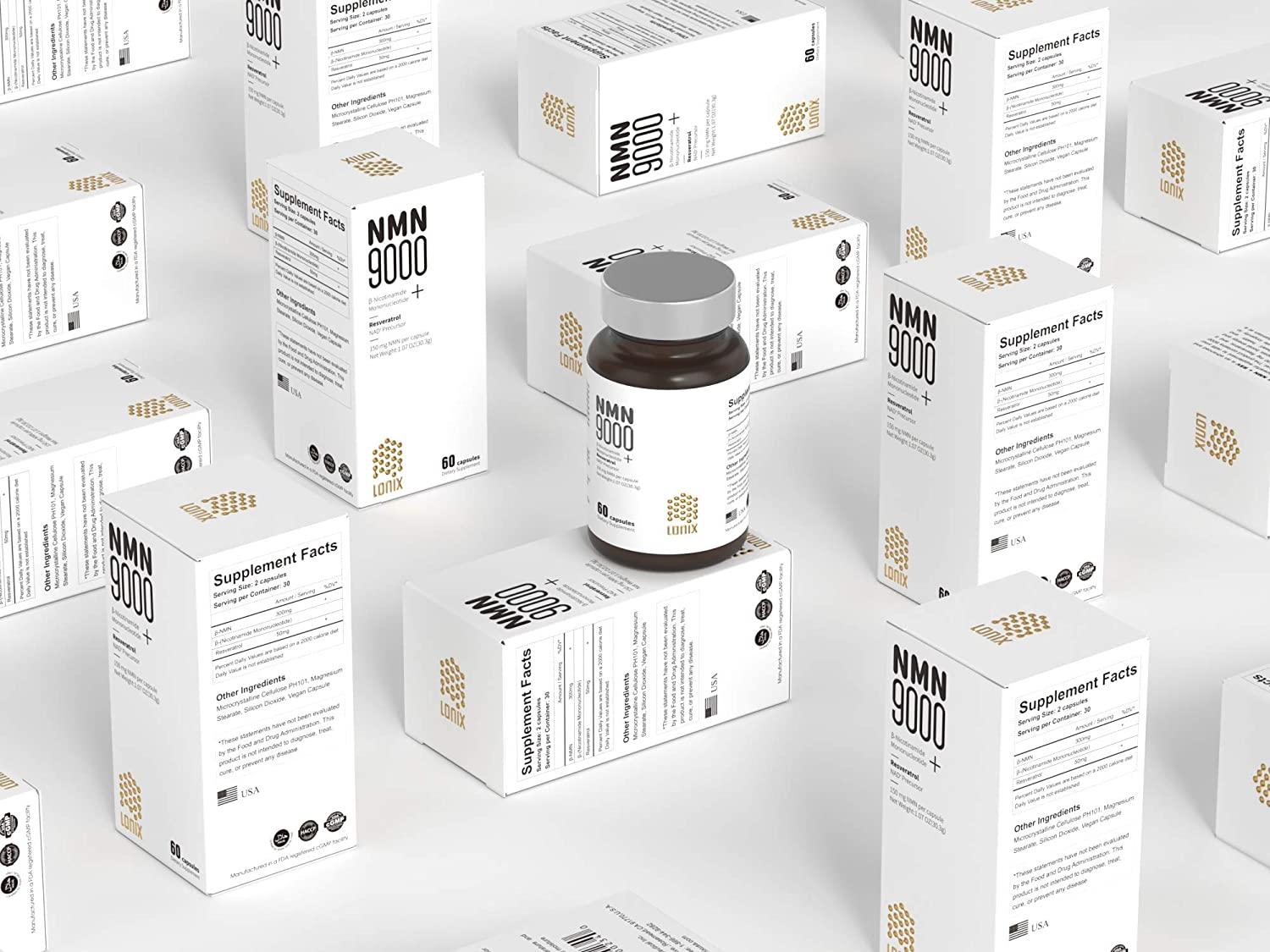 LONIX NMN + RSV with Vegan Capsules, Nicotinamide Mononucleotide 300mg + Resveratrol 50mg Per Serving, NAD+ Precursor