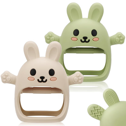 2 Pack Baby Teething Toy for 3-6 6-12 Months, Silicone Bunny Teething Mitten, Anti Drop Wrist Hand Baby Teethers 0 3 6 9 12 Months for Babies Sucking Needs