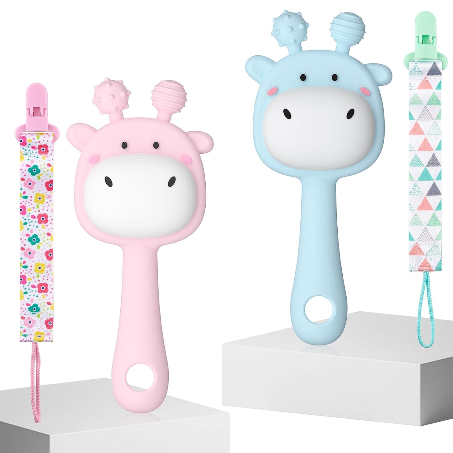 2 Pcs Teething Toys for Baby, Silicone Bunny Teether Toy for Teething Relief, Baby Chew Toys Sore Gums, Teethers 0-6 Months Gift