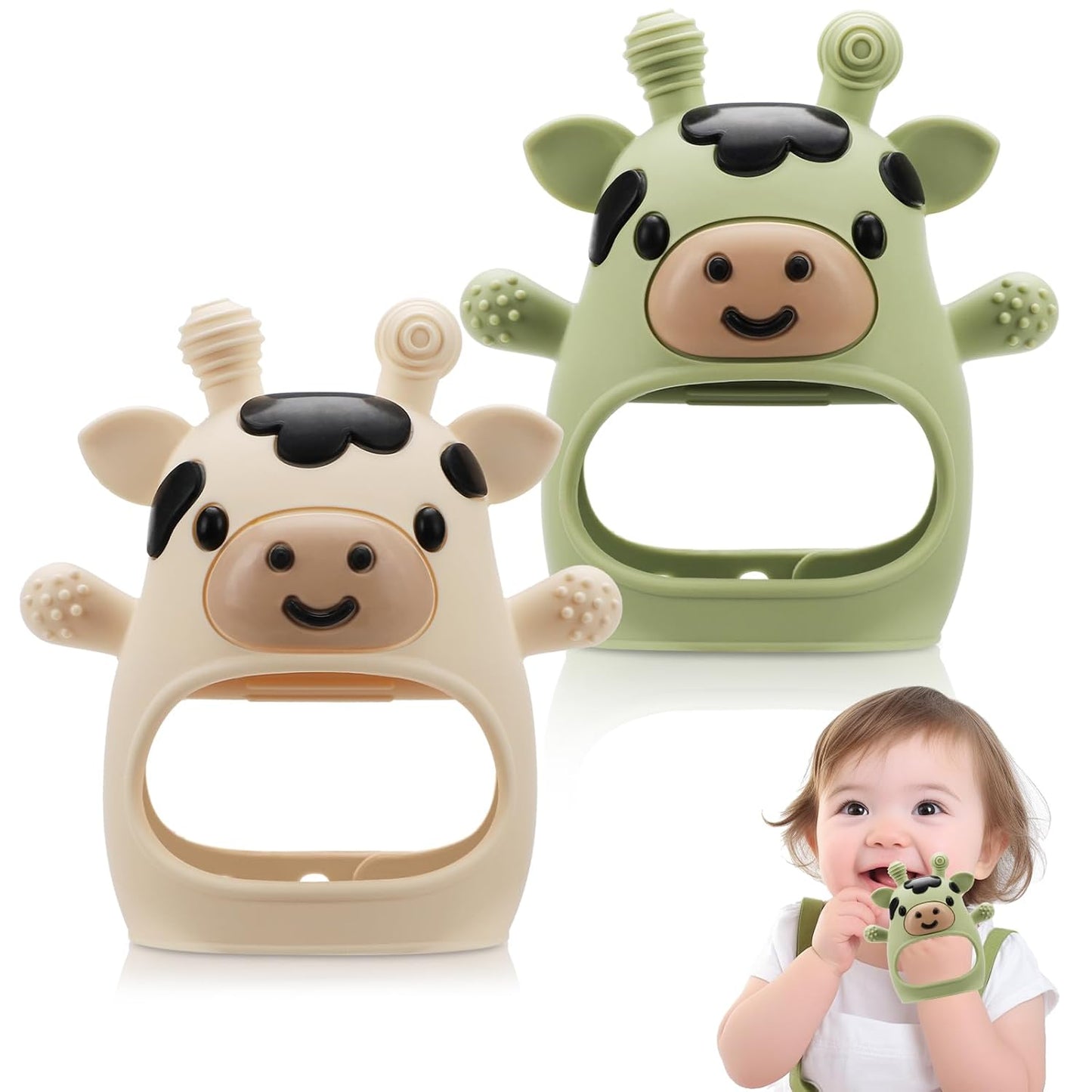 2 Pack Baby Teething Toy for 3-6 6-12 Months, Silicone Bunny Teething Mitten, Anti Drop Wrist Hand Baby Teethers 0 3 6 9 12 Months for Babies Sucking Needs