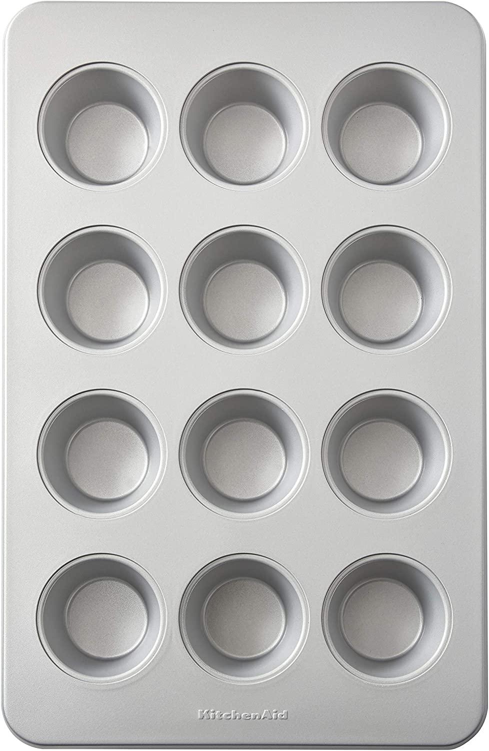 KitchenAid Nonstick Aluminized Steel Muffin Pan, 12-Cup, Silver