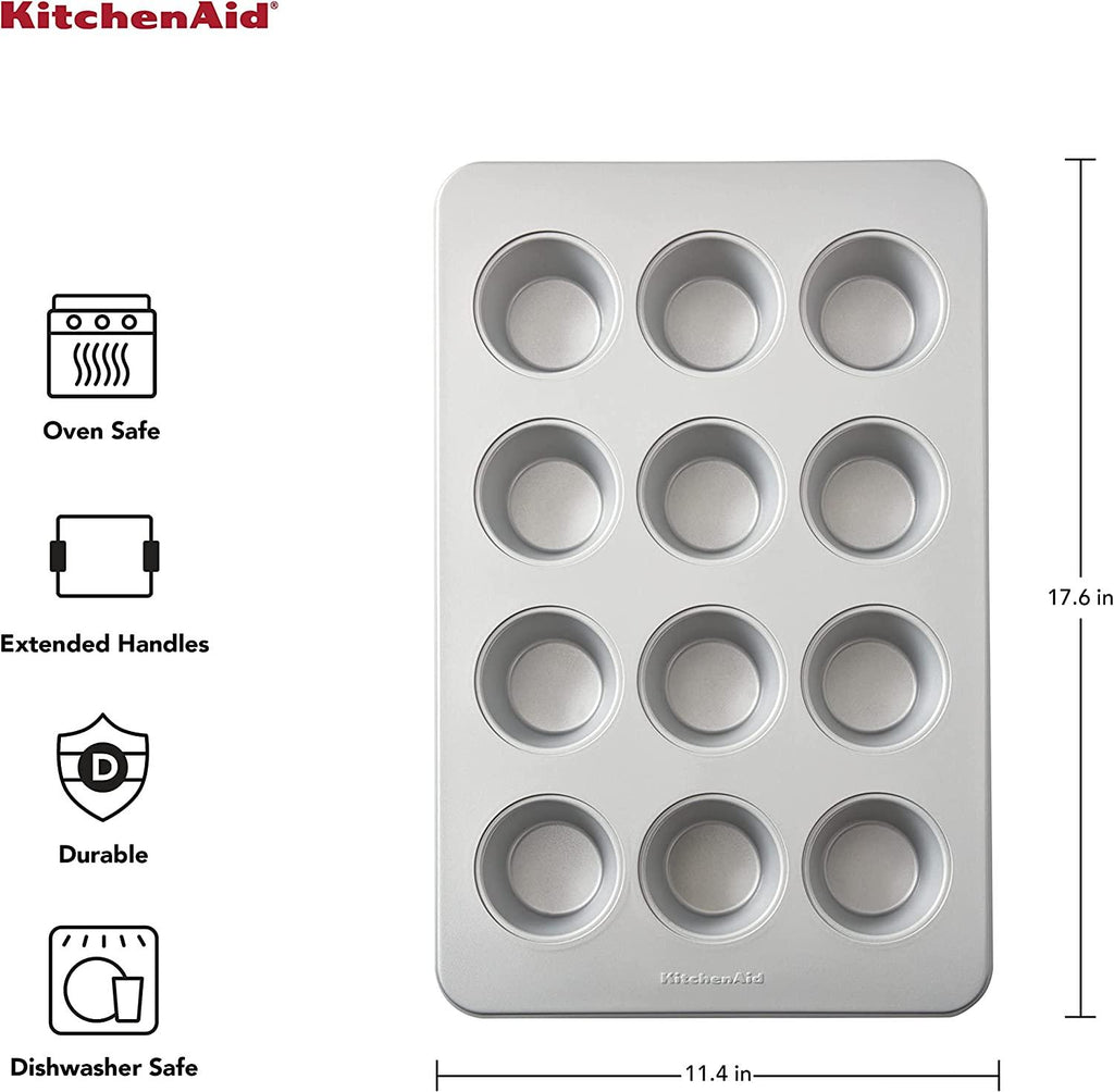 KitchenAid Nonstick Aluminized Steel Muffin Pan, 12-Cup, Silver