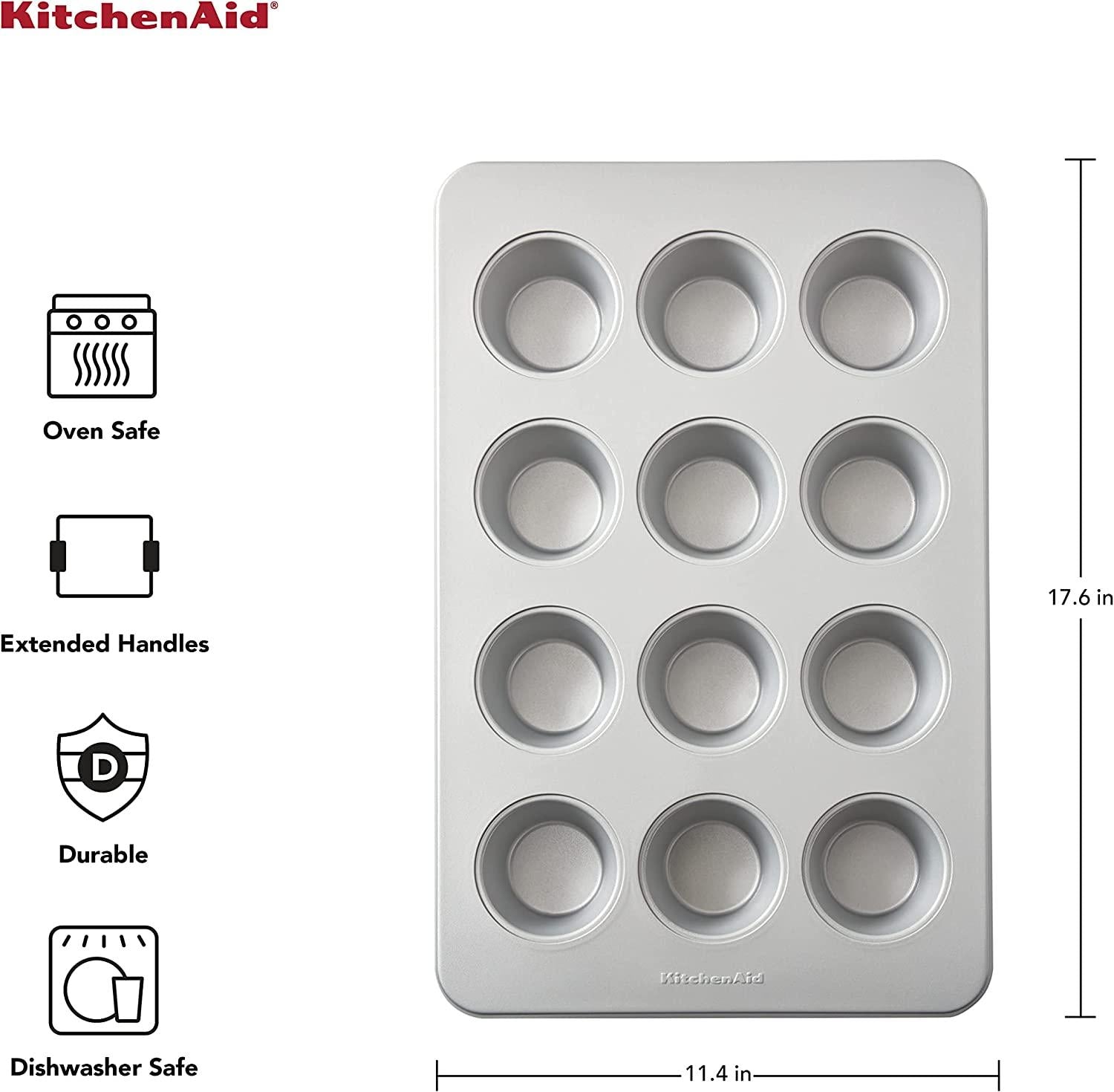 KitchenAid Nonstick Aluminized Steel Muffin Pan, 12-Cup, Silver
