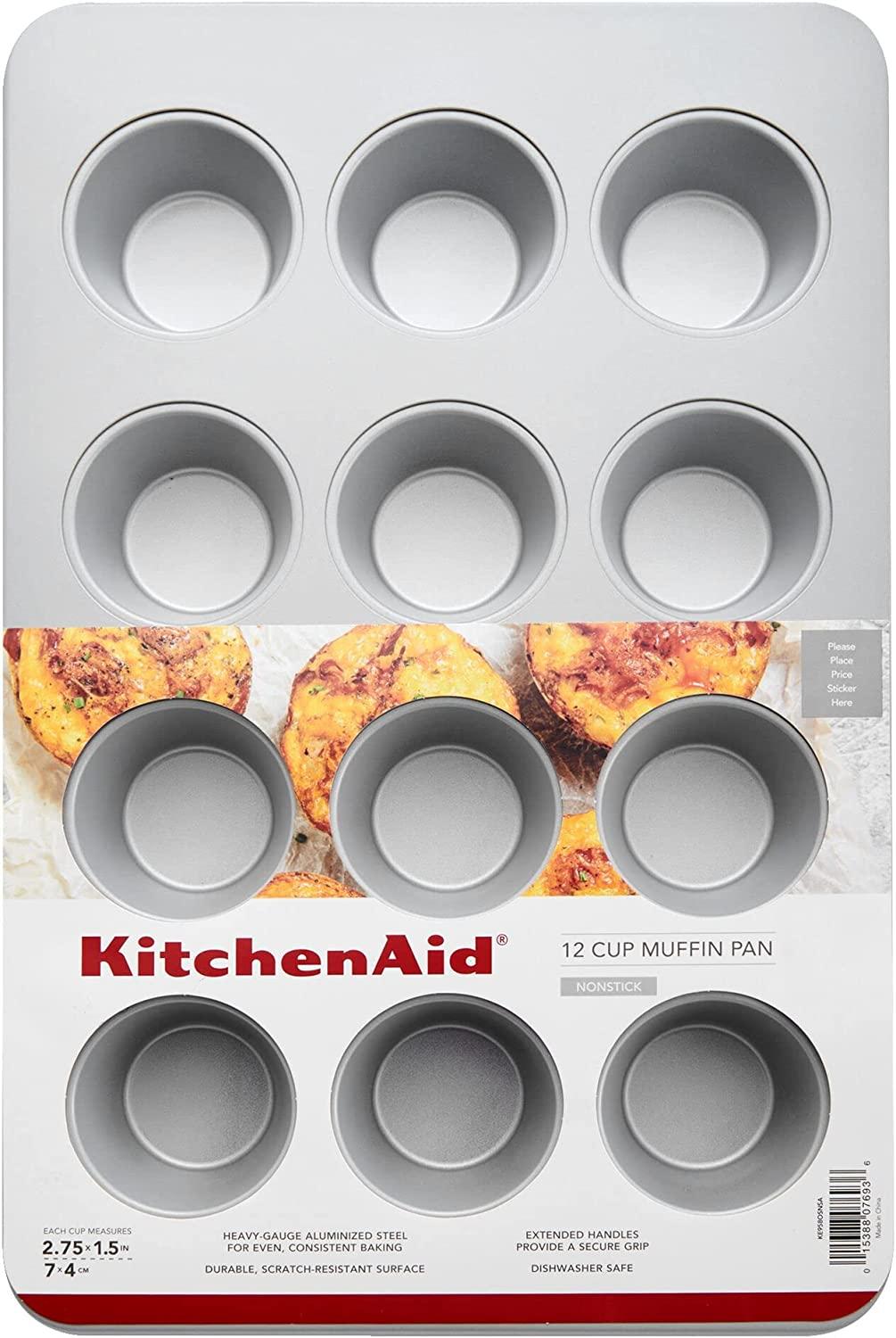 KitchenAid Nonstick Aluminized Steel Muffin Pan, 12-Cup, Silver