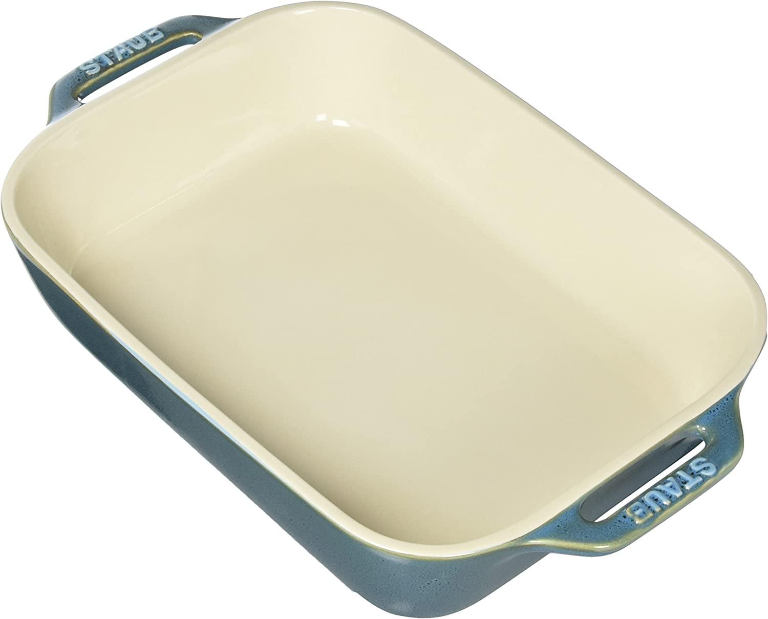 STAUB Ceramics Rectangular Baking Dish, 10.5x7.5-inch, Rustic Turquoise