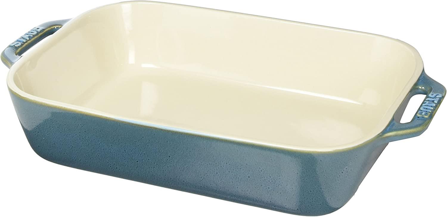 STAUB Ceramics Rectangular Baking Dish, 10.5x7.5-inch, Rustic Turquoise