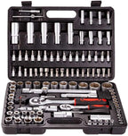 FMOCar Repair 108pcs Wrench Socket Set External Torx Screwdriver Bit Ratchet  Release Spanner 1/2" 1/4" Driver Metric,Hand Tool Sets