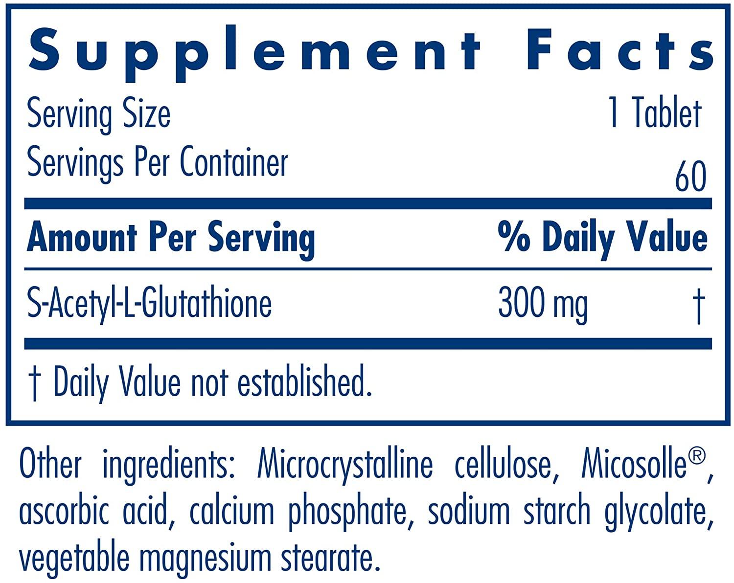 Allergy Research Group - Acetyl Glutathione 300mg - Well-Absorbed, Hypoallergenic - 60 Tablets