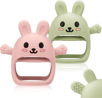 2 Pack Baby Teething Toy for 3-6 6-12 Months, Silicone Bunny Teething Mitten, Anti Drop Wrist Hand Baby Teethers 0 3 6 9 12 Months for Babies Sucking Needs