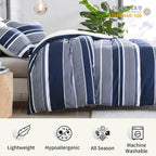 Bedduvit Navy Duvet Cover Queen - Cotton Duvet Cover Queen Size,3 Piece Percale Striped Duvet Cover Queen Sets,Simple Modern Queen Duvet Cover with Zipper Closure &amp; 8 Ties