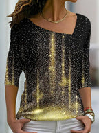 Casual Sequin Print V-neck T-shirt