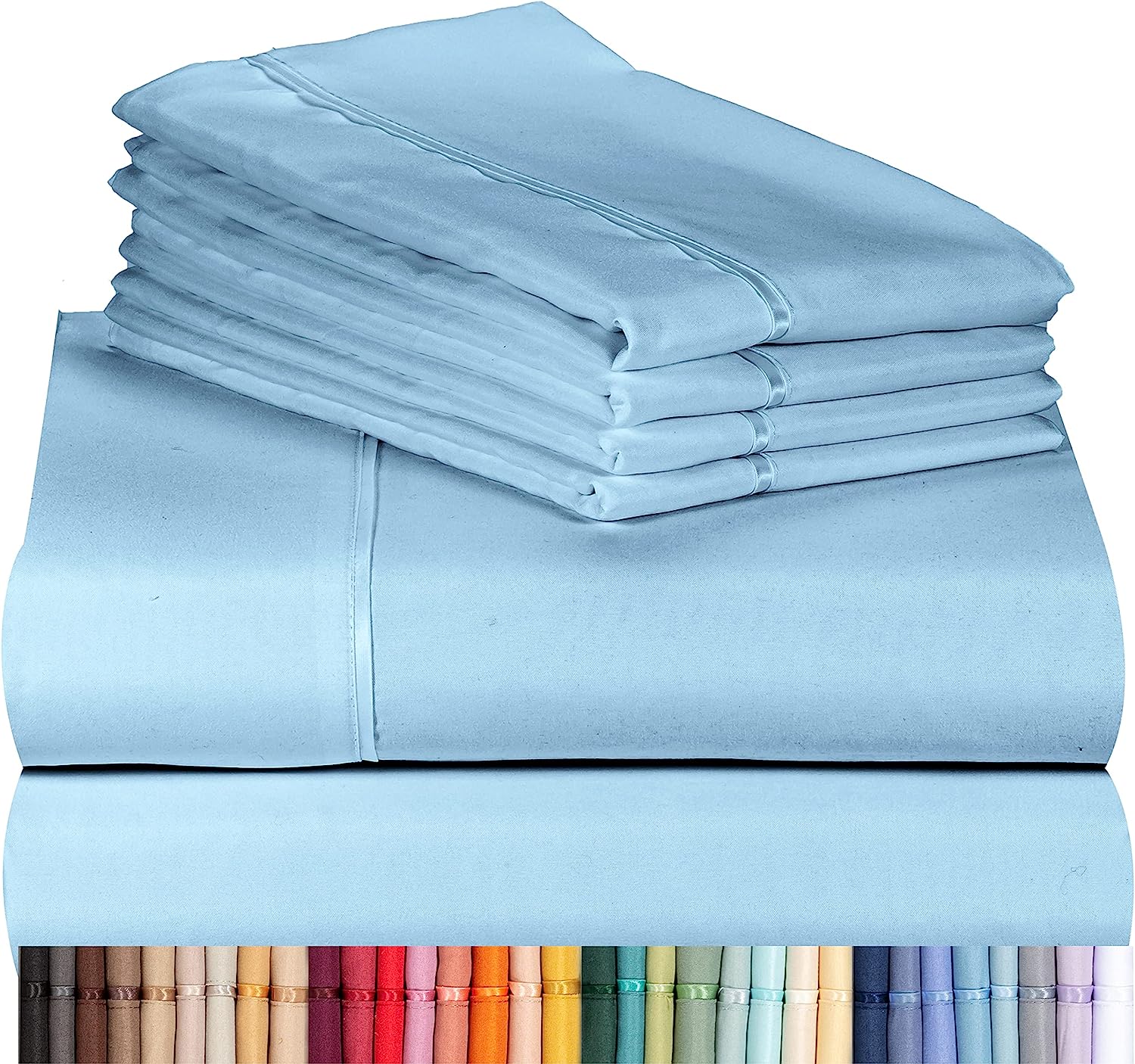 LuxClub 6 PC Queen Sheet Set Bamboo Sheets Deep Pockets 18" Eco Friendly Wrinkle Free Cooling Sheets Machine Washable Hotel Bedding Silky Soft - Sky Queen