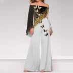 Fashion Butterfly Print Off-shoulder Jumpsuit Women
