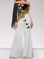 Fashion Butterfly Print Off-shoulder Jumpsuit Women