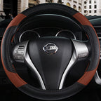 Leather Car Steering Wheel Cover, Non-Slip Car Wheel Cover Protector Breathable Microfiber Leather Universal Fit for Most Cars(Brown)