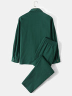 mens pure color revere collar shirts basics two pieces outfits with sweatpants