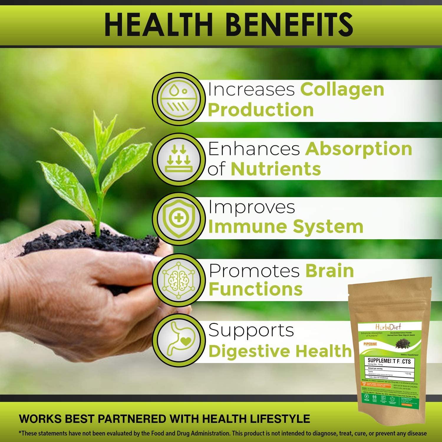 Herbadiet Piperine 95% Powder | Black Pepper Extract Powder 95% by Hplc | Bioavailability Enhancer, Boosts Nutrients Uptake| Gluten Free, Non-GMO Bulk Supplement (350 Gram)