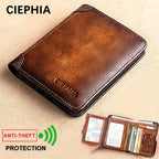 1pc Genuine Leather Rfid BlocWallets For Men, Retro Thin Short Multi-functional ID Credit Card Holder, Gifts To Men On Valentine's Day