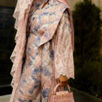 Luxury Elegant Full-Length Brocade Kaftan with Matching Head Scarf