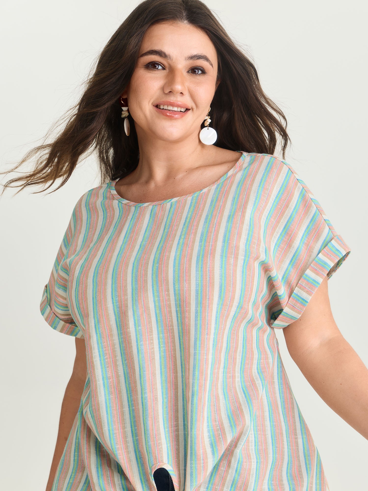 Striped Print Knotted Front Blouse