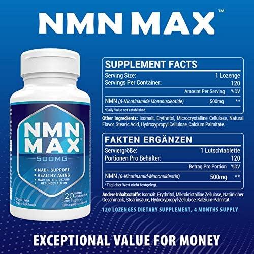 Sublingual NMN 500mg, NMN Supplement - Fast-Acting Nicotinamide Mononucleotide Lozenges - Boost NAD Levels Boost Energy, Potent Anti-Aging Supplement ( 10 Packs 1200 Tablets)