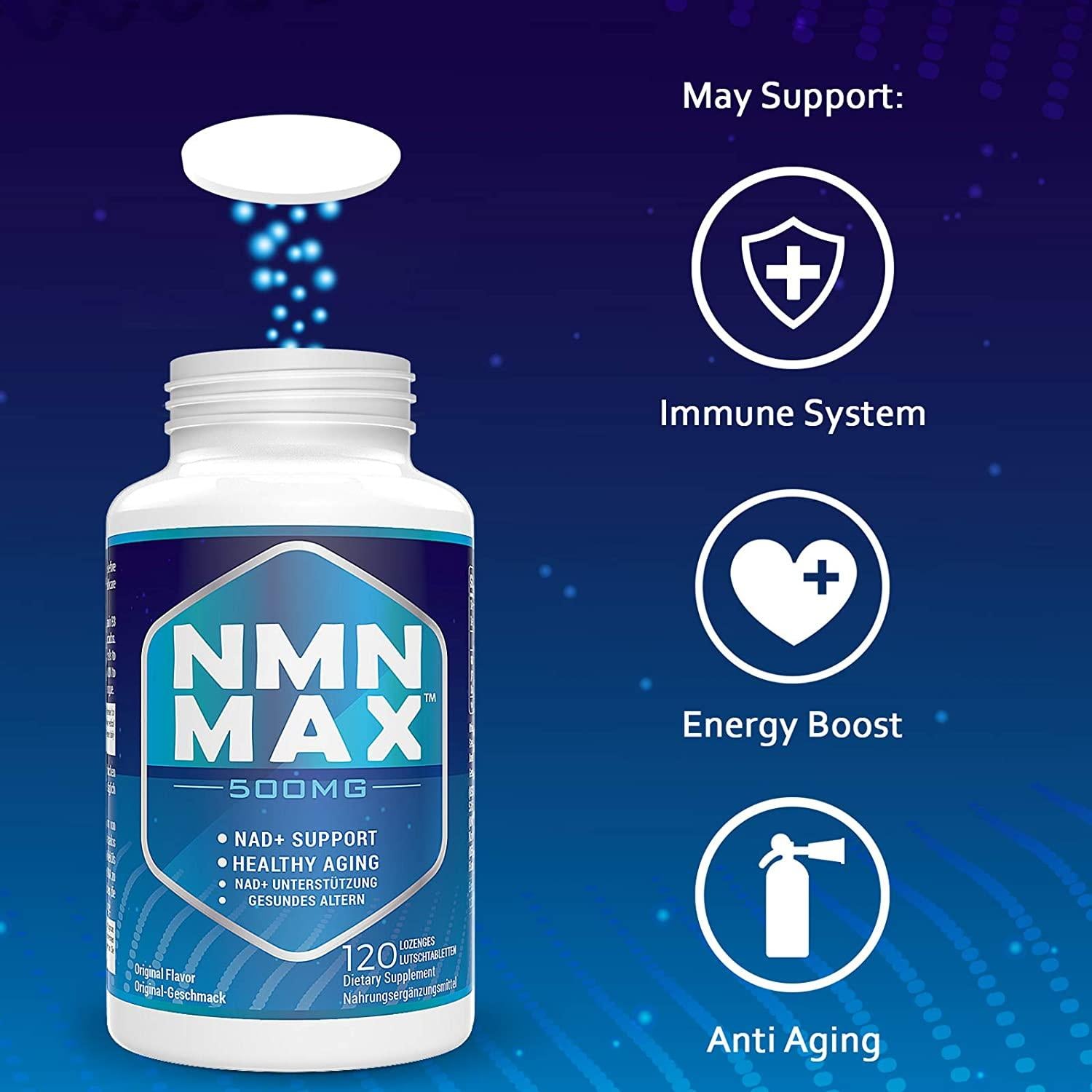 Sublingual NMN 500mg, NMN Supplement - Fast-Acting Nicotinamide Mononucleotide Lozenges - Boost NAD Levels Boost Energy, Potent Anti-Aging Supplement ( 10 Packs 1200 Tablets)