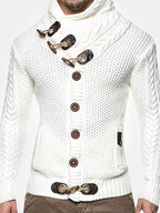 mens single breasted high neck cable knit warm casual cardigans