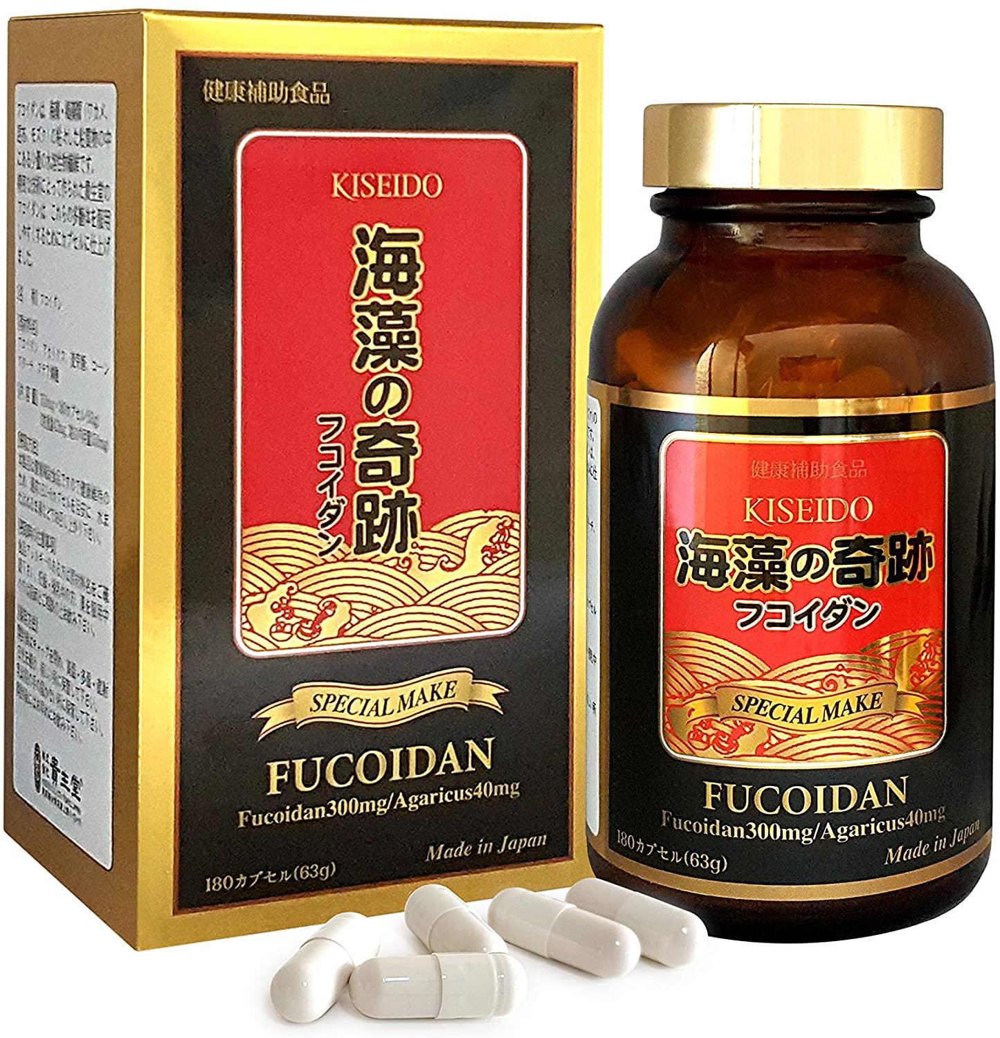 Kiseido Pure Fucoidan 300mg Enhanced with Agaricus Mushroom 40mg Capsule Optimized Immune Support Health Supplement 180 Count