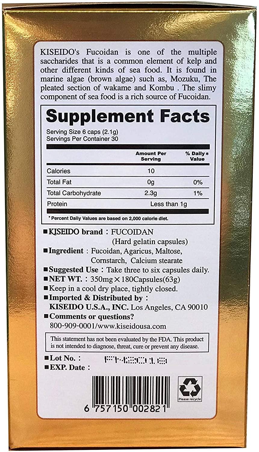 Kiseido Pure Fucoidan 300mg Enhanced with Agaricus Mushroom 40mg Capsule Optimized Immune Support Health Supplement 180 Count
