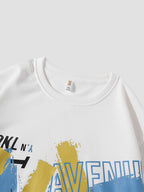 mens letter brush stroke print crew neck street two pieces outfits