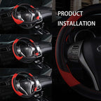 Leather Car Steering Wheel Cover, Non-Slip Car Wheel Cover Protector Breathable Microfiber Leather Universal Fit for Most Cars (Black &amp; Red)