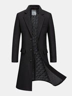 mens pure color lapel single breasted warm casual long woolen overcoats
