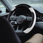 Leather Car Steering Wheel Cover, Non-Slip Car Wheel Cover Protector Breathable Microfiber Leather Universal Fit for Most Cars(White)