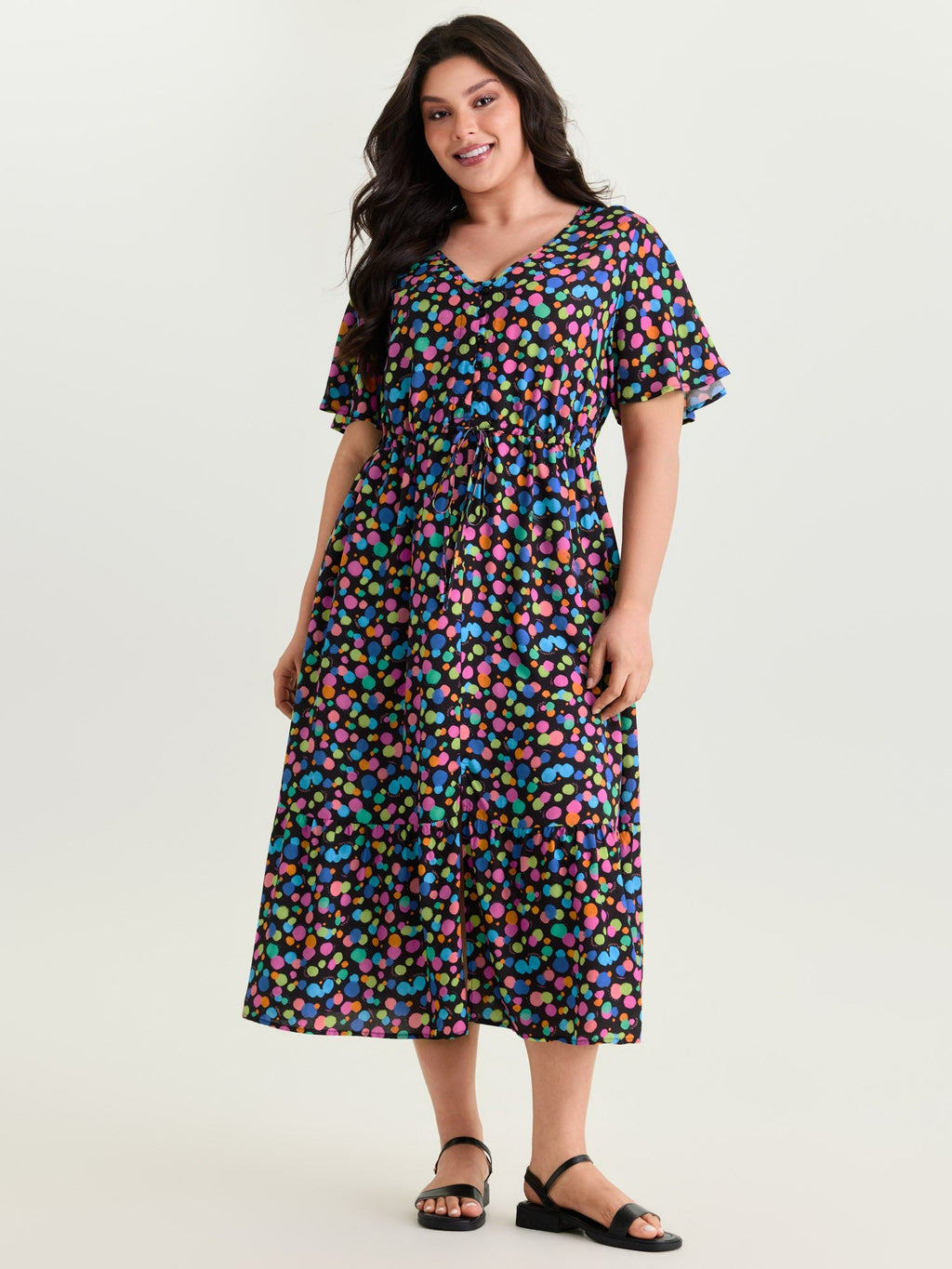 Multi-Color Polka Dots Print Midi Dress