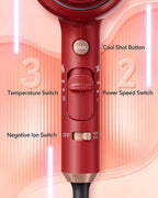 Wavytalk 1875W Ionic Salon Hair Dryer with Diffuser Professional Blow Dryer for Curly Hair with Ceramic Technology Fasting Drying Light and Quiet, Red