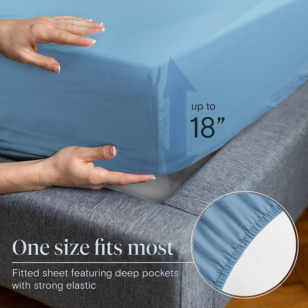 LuxClub 6 PC Full Size Sheet Set Bamboo Sheets Deep Pockets 18" Eco Friendly Wrinkle Free Cooling Sheets Machine Washable Hotel Bedding Silky Soft - Denim Full