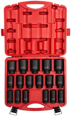 Sunex 4686, 3/4 Inch Drive Deep Impact Socket Set, 17-Piece, Metric, 26mm-44mm, Cr-Mo Alloy Steel, Radius Corner , Heavy Duty StoraCase