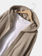 mens solid color knitted casual mid-length ripped loose sweater hooded cardigan