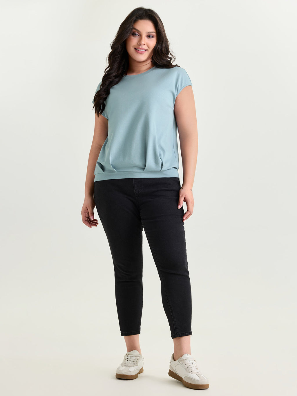 Stretchy Elastic Hem Plain T-Shirt