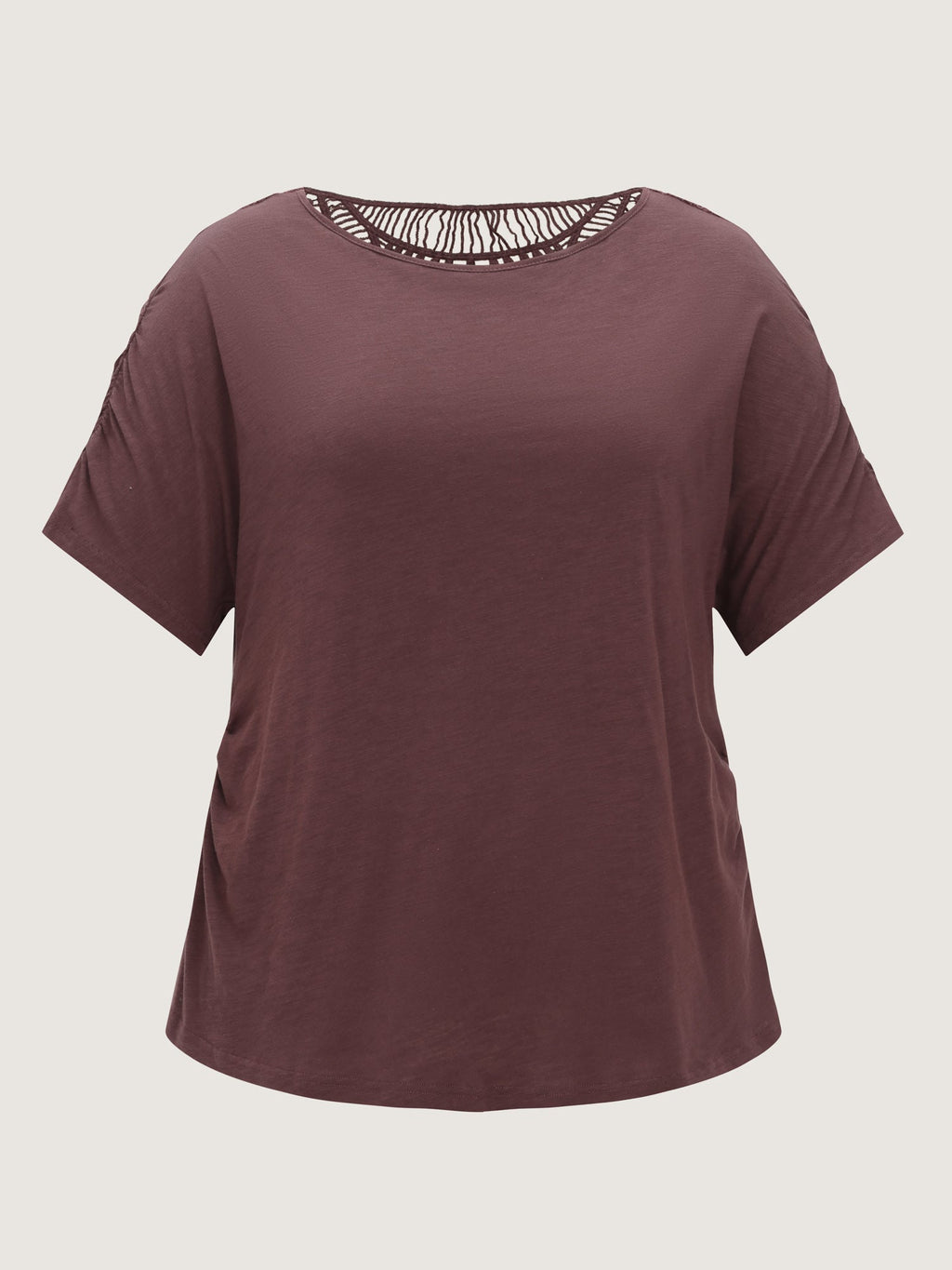 Lace Trim Plain Curvy Hem Knit Top