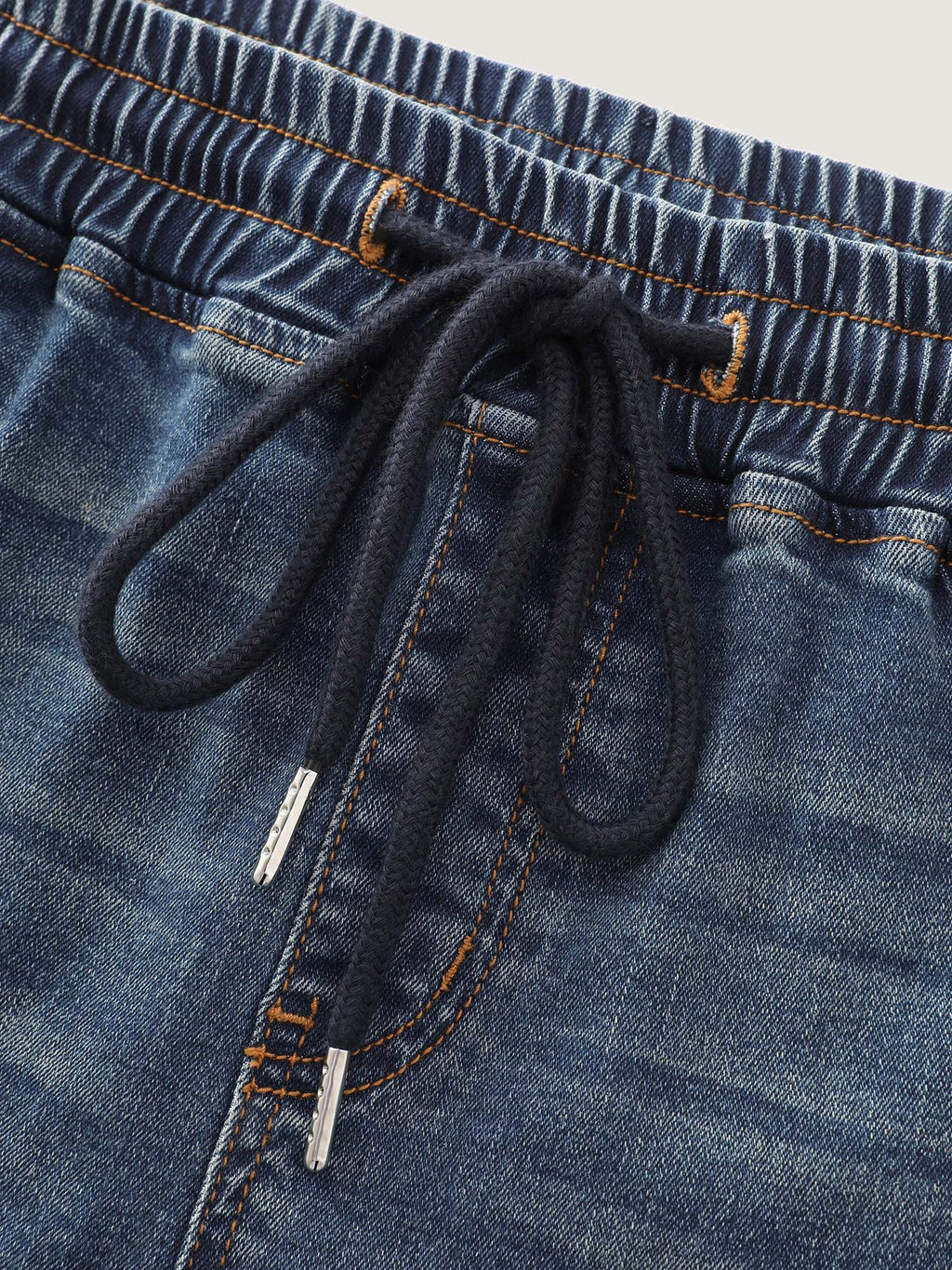 Stretchy Contrast Drawstring Skinny-Fit Denim Shorts