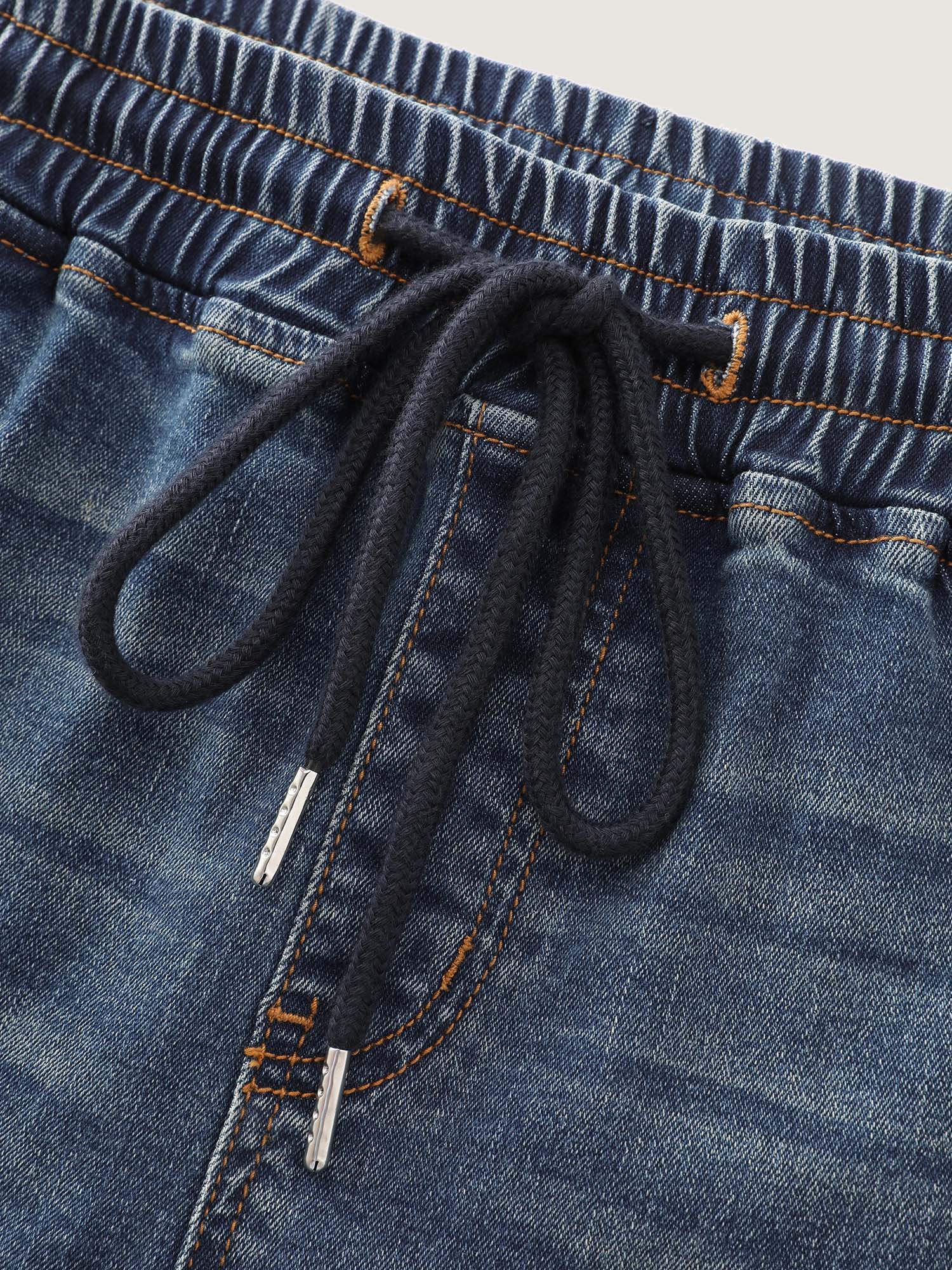 Stretchy Contrast Drawstring Skinny-Fit Denim Shorts