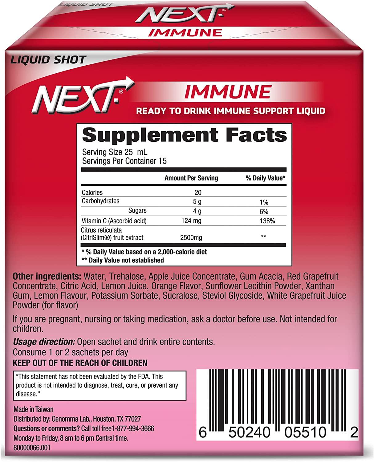 NEXT Immune Support Vitamin C Liquid Shot, 15 Count - Pack of 30