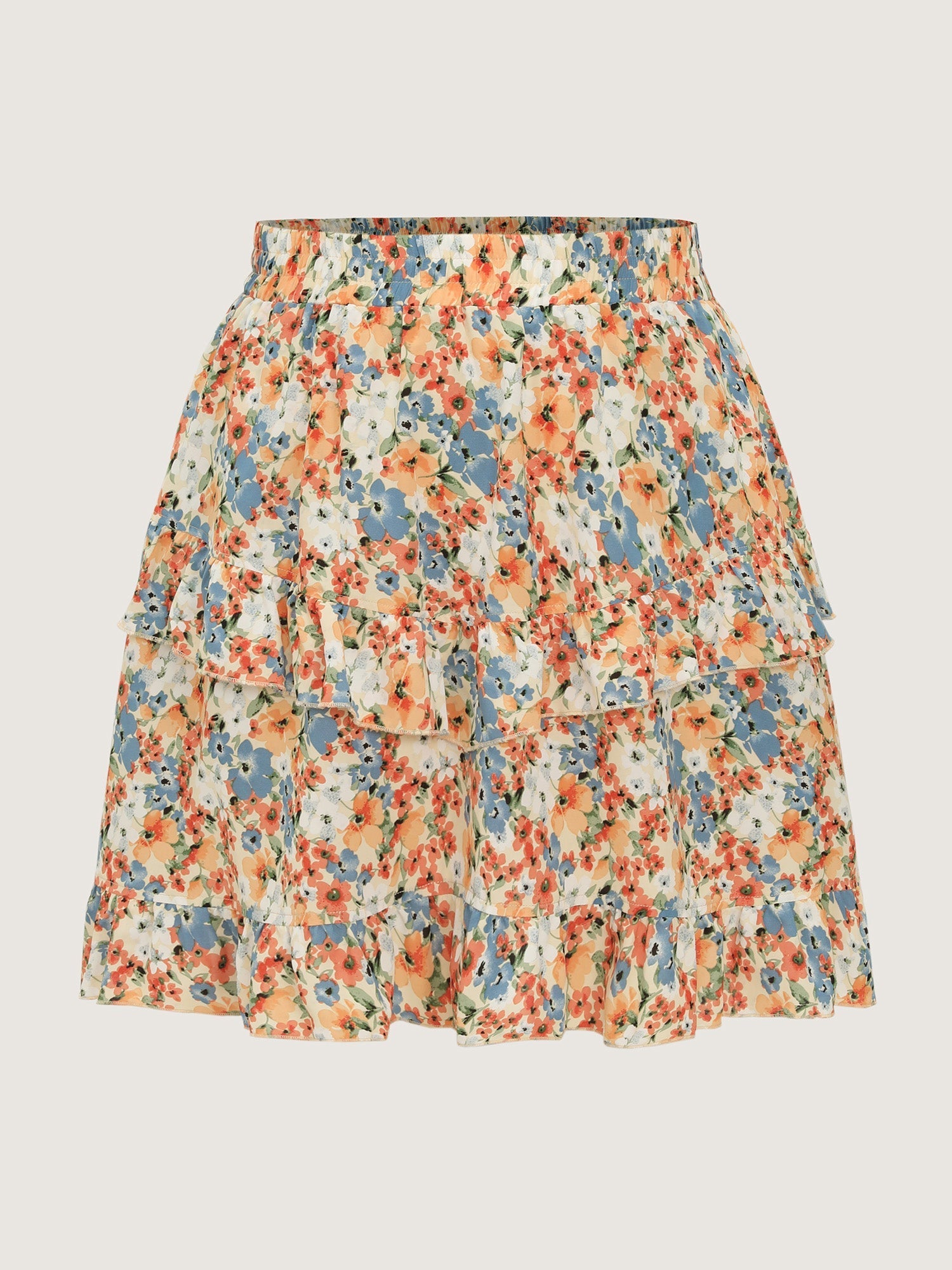 Floral Print Ruffled Edge Mini Skirt